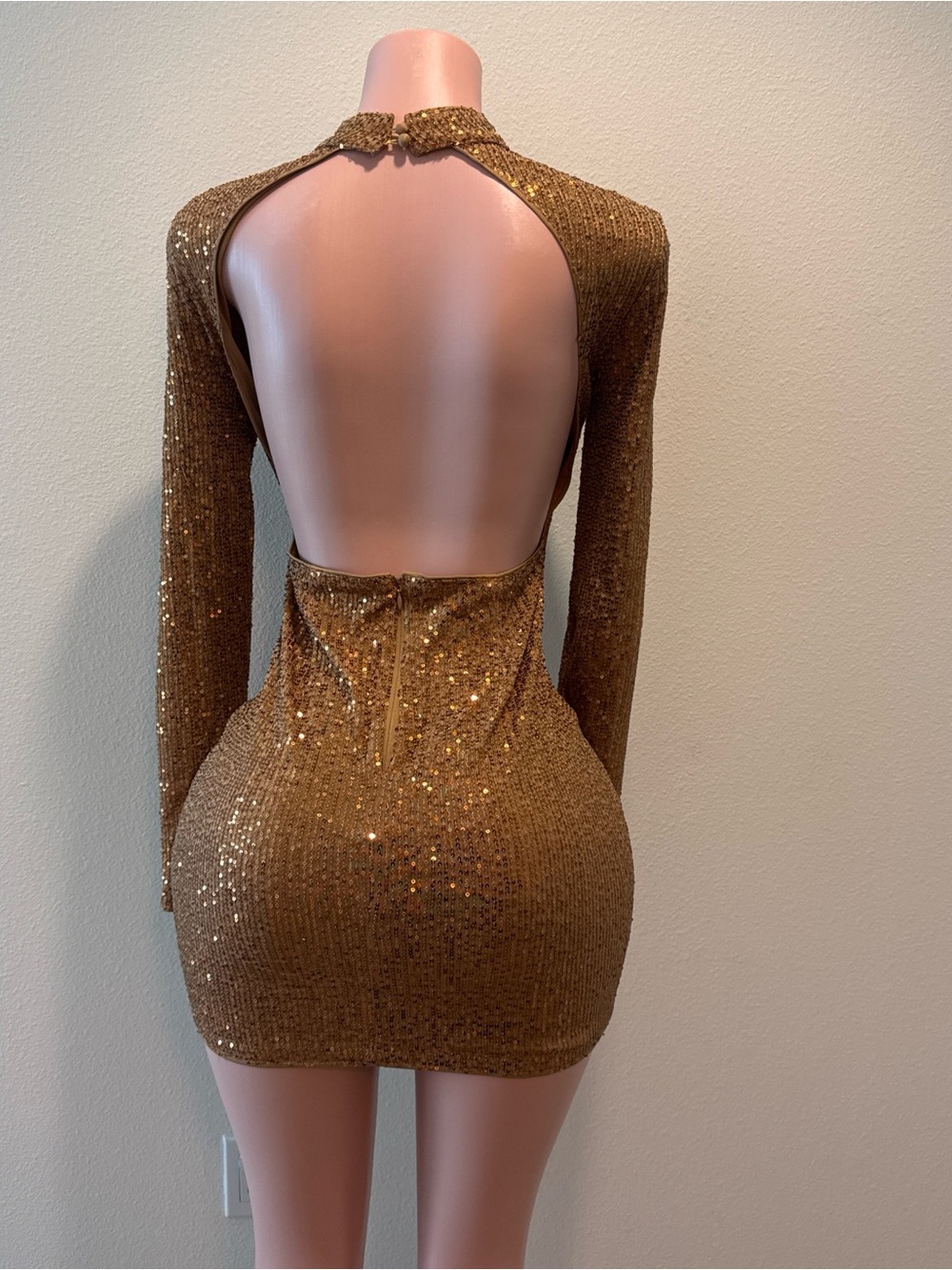 Gold Sequin Long-Sleeve Bodycon Dress